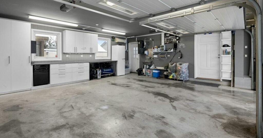 Concrete garage floor prepared for a floor coating system