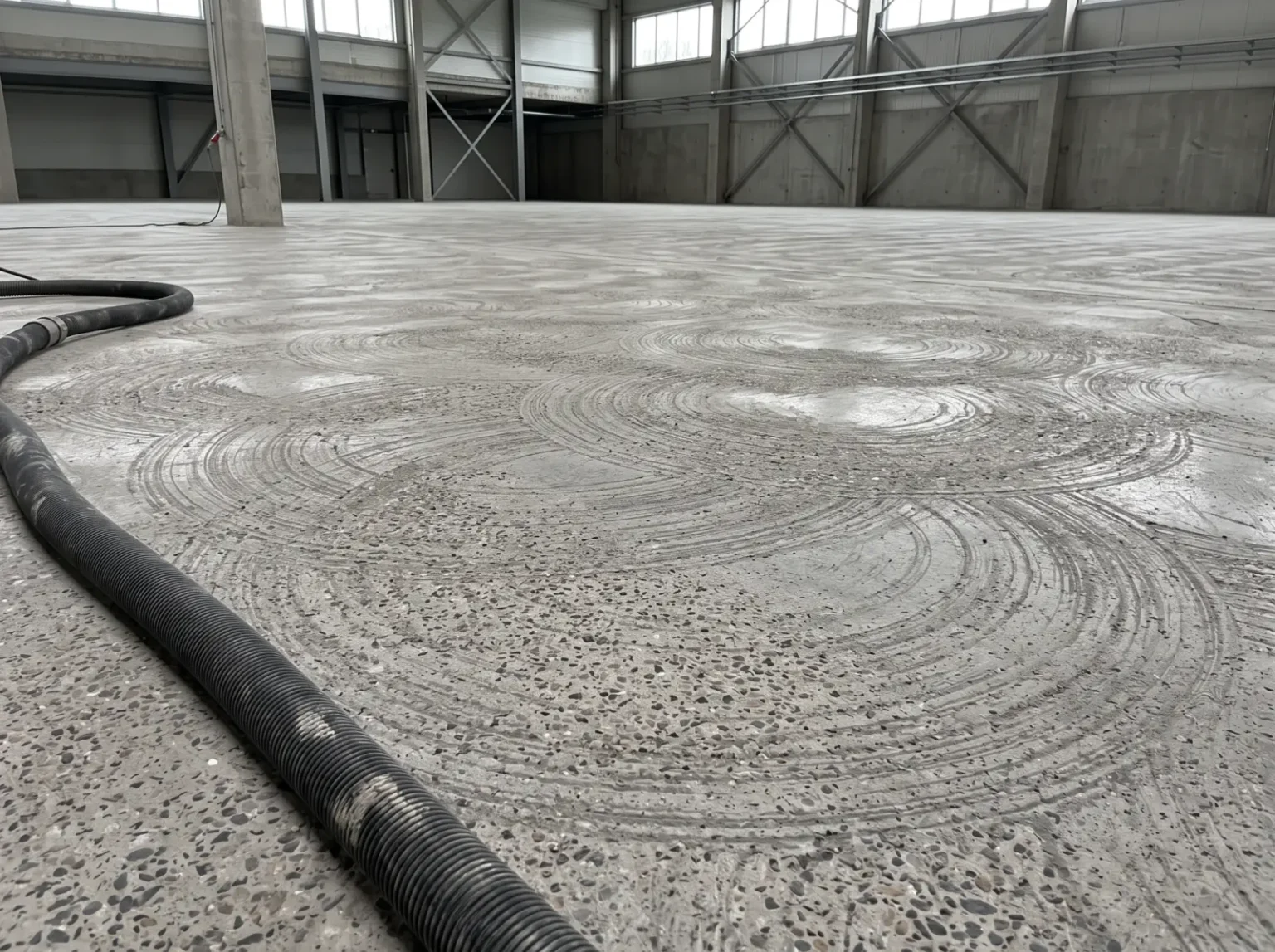 Freshly diamond ground concrete slab showing overlapping grinding passes and exposed aggregate profile